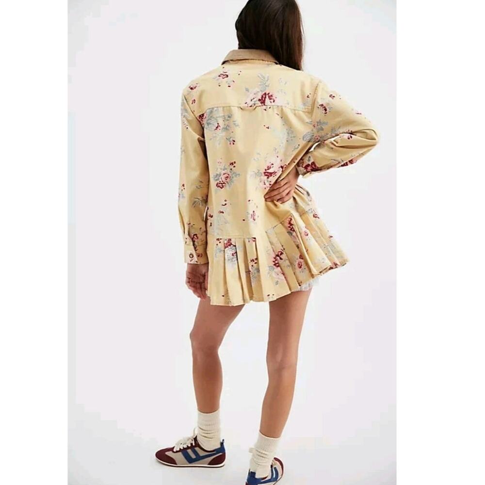 New Free People Connor Floral Printed Mini Dress $168 X-SMALL Yellow Boho Button - Picture 7 of 8